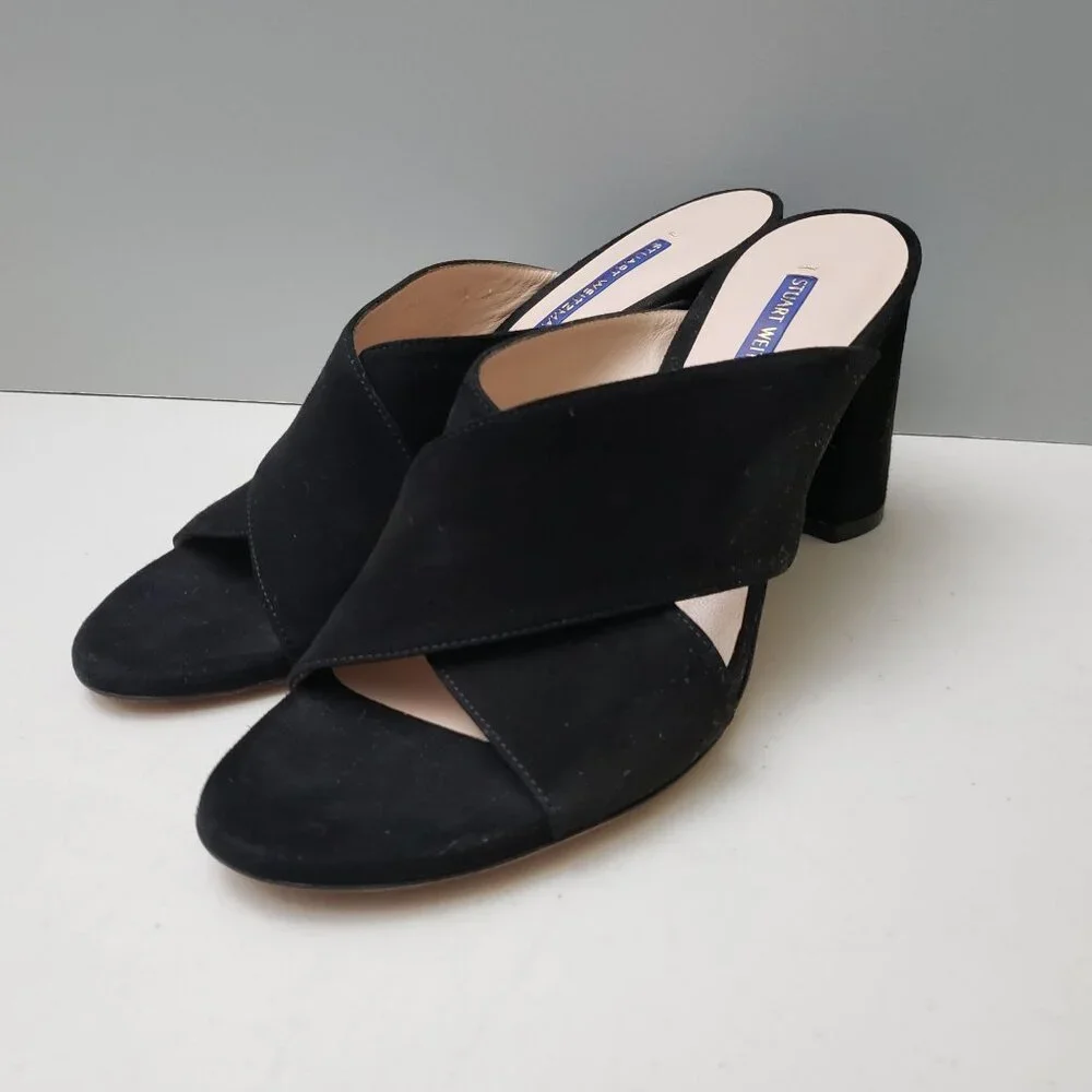 Stuart Weitzman Galene Sandals Black Suede Size 8.5 - Picture 2 of 5